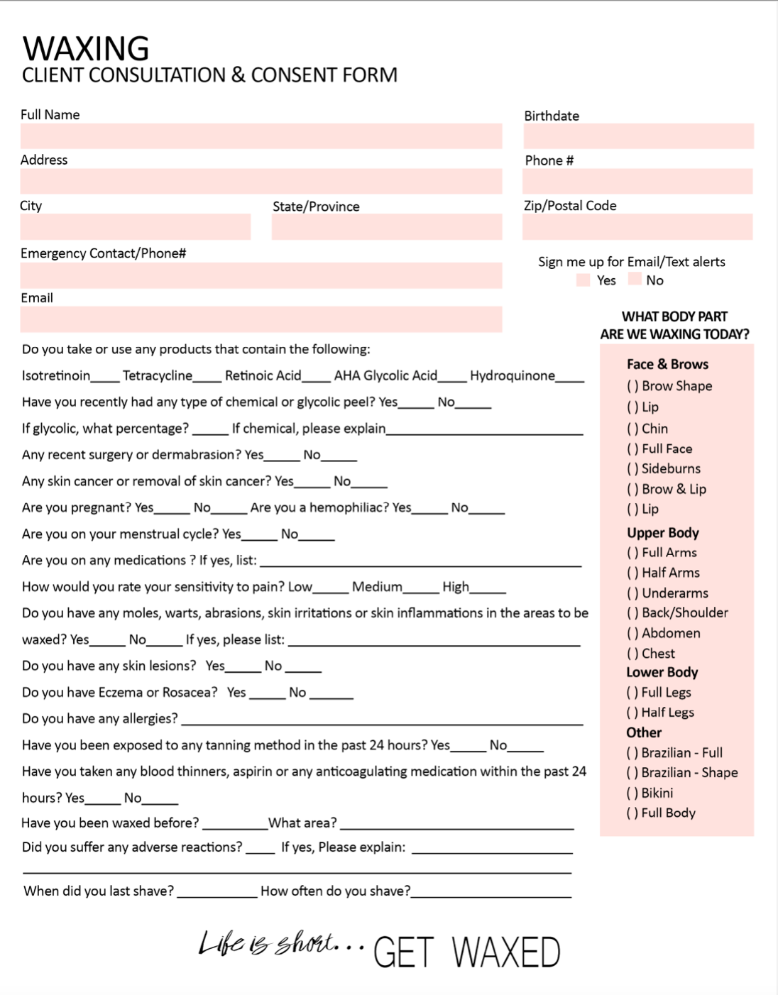 Waxing Forms | Waxing | The Esthetic Suite